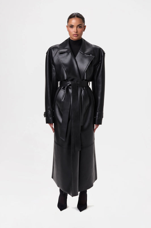 Azuriana Vegan Leather Trench Coat